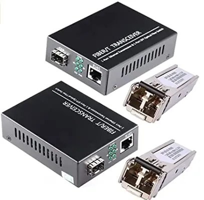 EIN Paar 1,25G/s Gigabit Multi-Mode LWL Glasfaser-Ethernet-Medienkonverter + 2 STÜCKE SFP LC Dual-Transceiver-Modul enthalten, 10/100/1000Base-Tx-SX SMF RJ45 zu SFP-Steckplatz bis zu 550M