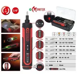 KSTools 515.3600 eMONSTER 1 4 Akku-Bit-Stabschrauber-Satz - 27-tlg, netzunabhängig mit USB-C Ladeanschluss und 3-Gang-Drehmomenteinstellung