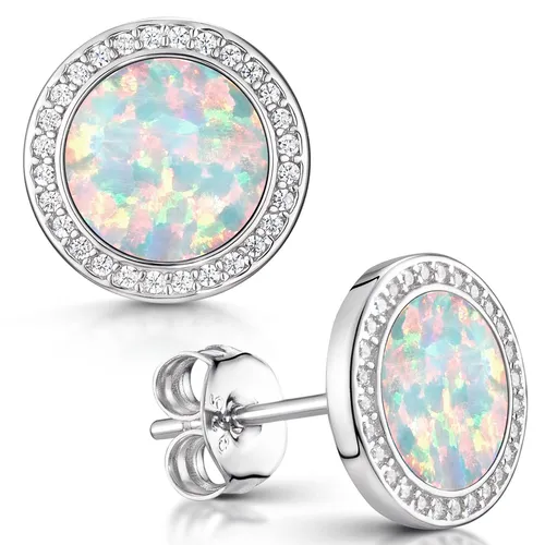 MATERIA Opal Ohrringe Silber 925 - Elegante Damen Ohrstecker mit Zirkonia - Ohrringe für Damen aus 925 Sterling Silber, mit weißen Opalen und Zirkonia. Rhodiniert für Anlaufschutz, komfortabel und ideal als Geschenk in edler Schmuckbox.