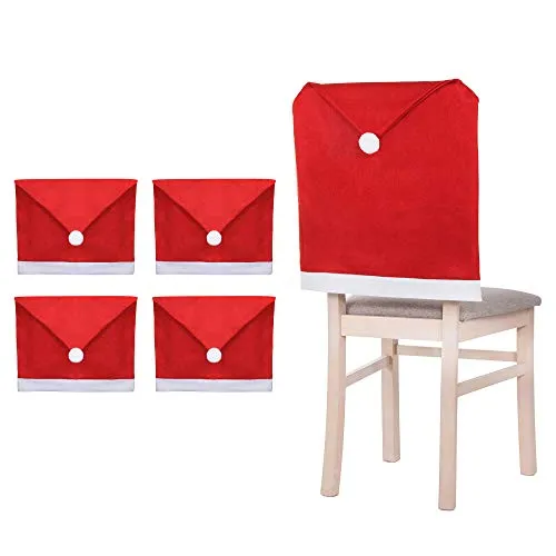 SPRINGOS Stuhlhussen Stuhlüberzug Weihnachtsmann-Mütze 4 Stück 68 x 48 cm Weihnachtsdekoration