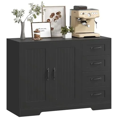 Homcom Sideboard Schwarz in schwarz von HOMCOM