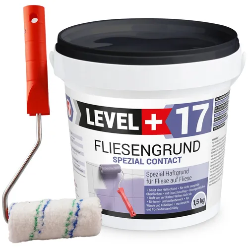 Fliesengrund 1,5kg Fliese auf Fliese Quarzgrund Haftgrund +Farbroller 10cm L+17