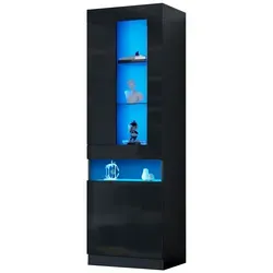 STILVORA Vitrine 50x40x180 cm Schwarz mit LED-Beleuchtung und USB- und Type-C-Anschlüssen, Hochglanzfront, Glasböden, moderner Stauraumschrank