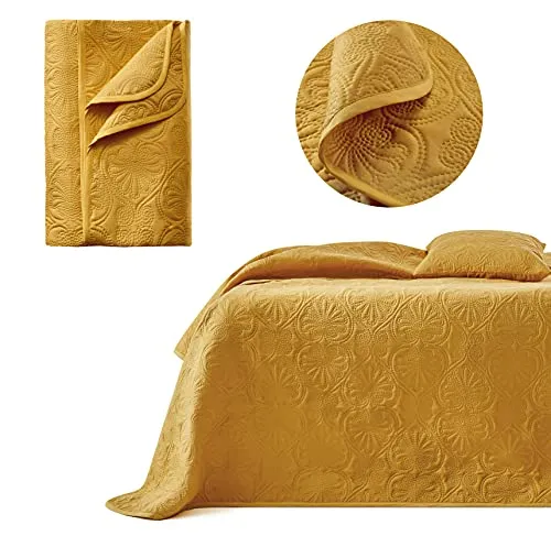 ROOM99 Leila Elegante Tagesdecke in Senf 200 x 220 cm