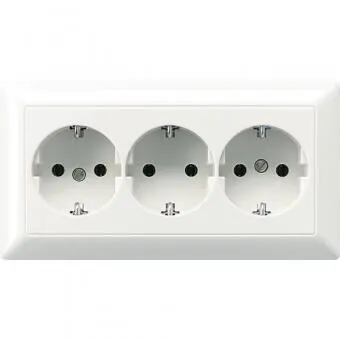 Jung AS523WW 3-fach Kabel-Kanal-Steckdose - Steckdosen & Zubehör: 3-fach, 16A, 250V, mit angeformtem Rahmen und Federklemmen für einfache Installation in handelsüblichen Kanaldosen.