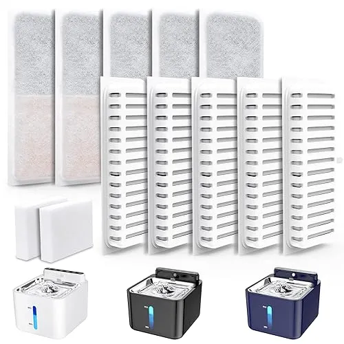 PLOOHT 10 Stück Katzenbrunnen Filter + 2 Stück Schwämme, Trinkbrunnen Filter für Katzenbrunnen mit Bewegungsmelder, Ersatzfilter Wasserbrunnen für Katzen (Aktualisierte Version)