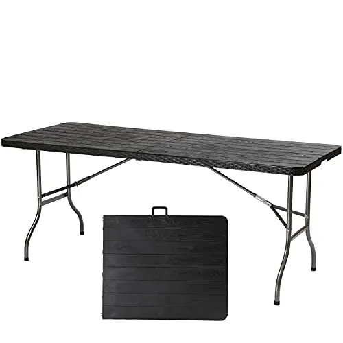 Sekey Klappbarer Buffettisch in Rattan Optik - Campingtisch mit Platz für bis zu 6 Personen, stabil und klappbar für einfache Handhabung. Ideal für Gartenpartys, Picknicks oder als Esstisch. Inklusive Tragegriff für den einfachen Transport.