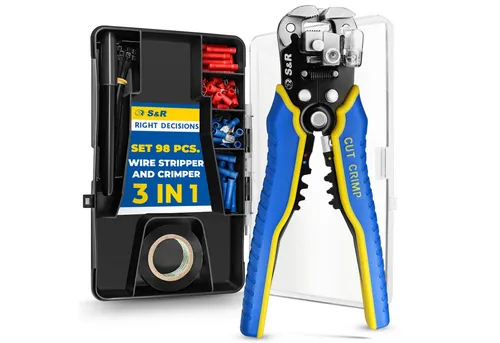 S&R Kabelmesser Automatische Abisolierzange im 98-tlg Set 5-in-1, (Komplett-Set, 98-tlg., 98-teilig), 5-in-1 Multifunktionswerkzeug für Profis & Heimwerker im 98 tlg. Set