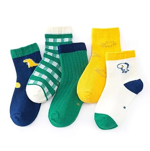axy Kinder Socken 5 Paar Multipack Jungen Mädchen Kindersocken Kleinkinder Kids Strümpfe Dinos Auto (27-30, 5er - Dinos)
