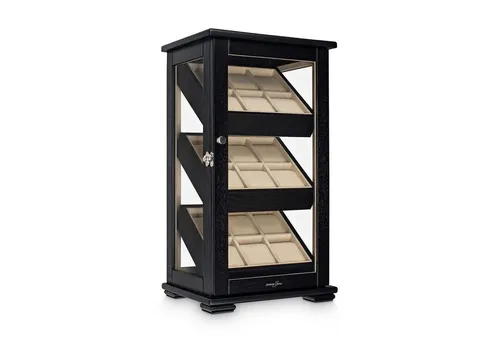 Hermann Jäckle Uhrenbox Kulmbach für 18 Uhren - Elegante Uhrenbox im Eichedekor Schwarz, bietet Platz für 18 Uhren und schützt sie vor Staub und Kratzern. Ideal für Uhrenliebhaber, die ihre Sammlung stilvoll präsentieren möchten.