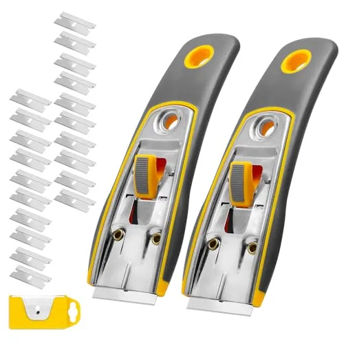 CCLIFE 2 Stück Schaber Herdkratzer mit 20 Klingen, Kratzer Glasschaber für Glaskeramik, Induktionskochfeld, Kochfeld und Backofen