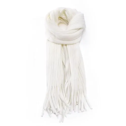 Anjing Schal Damen mit Fransen, Kaschmir Gefühl Schals Kuschelige Warme Winter Schal Dick Einfarbig - Weiß