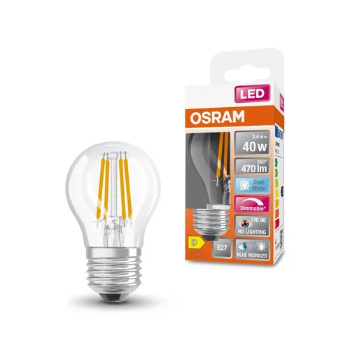 OSRAM E27 LED Lampe SUPERSTAR PLUS HD LIGHTING Tropfenform klar dimmbar