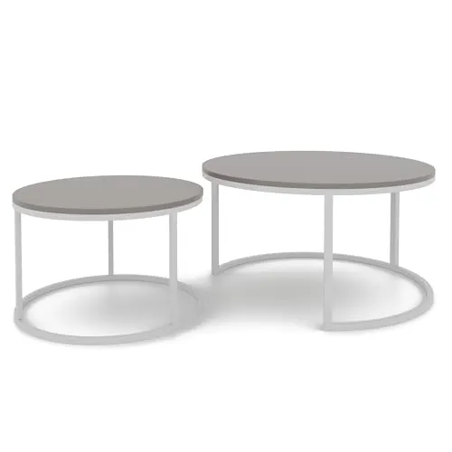 GREKPOL Couchtisch 2er Set – Runde Tische in Weiß mit Kaschmir