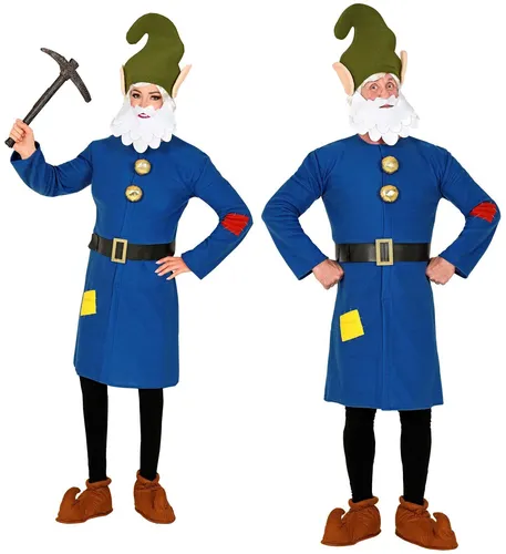 W WIDMANN MILANO Party Fashion - Kostüm Zwerg - Kostüm-Outfits für Erwachsene, auffälliges Zwerg-Kostüm mit rotem und gelbem Flicken, ideal für Karneval und Mottopartys, inklusive Mütze und Bart.