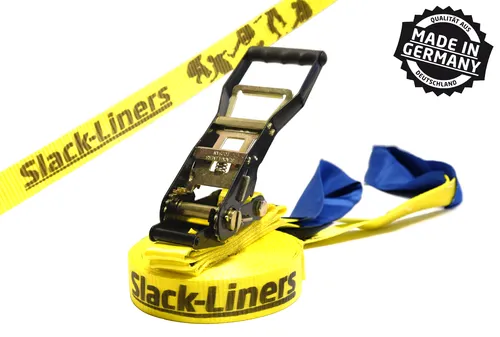 Classic Slackline-Set - 50mm breit - 25m lang Gelb - Made in Germany