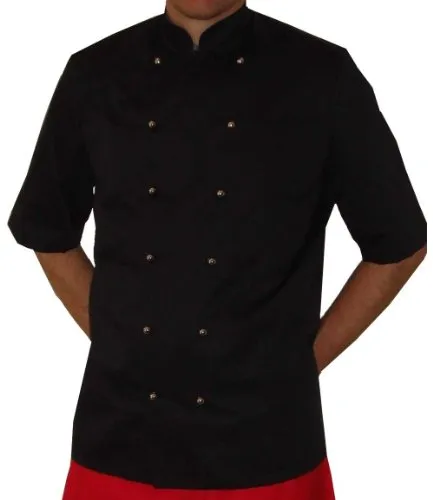 Grevotex Kochjacke Satin Schwarz Kurzarm Gr. 66