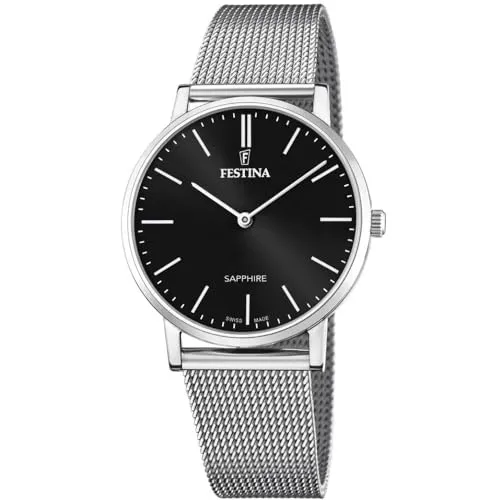 Festina F20014/3 Herren Uhr - Swiss Made Edelstahl - Elegante Armbanduhr für Herren mit schwarzem Zifferblatt und robustem Edelstahl-Gehäuse. Wasserdicht bis 5 bar, ideal für jeden Anlass.