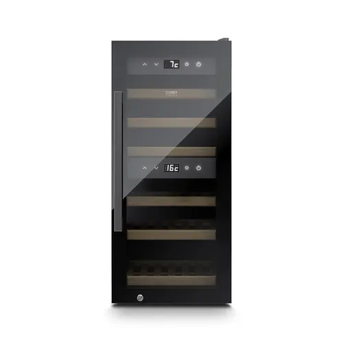 Caso Weinkühlschrank 718 - 24 Flaschen, WineExclusive 24 Smart - Weinkühlschränke mit 2 Klimazonen für optimale Temperierung von Weiß- und Rotwein. Edles Design in Schwarz, digitale Steuerung und leise Kompressorkühlung machen ihn zum perfekten Begleiter für Weinliebhaber.