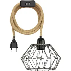 ledscom.de Käfig-Leuchte faltbar, LEKA mit Hanfkabel, Stecker, Schalter und E27 Fassung, 3 m