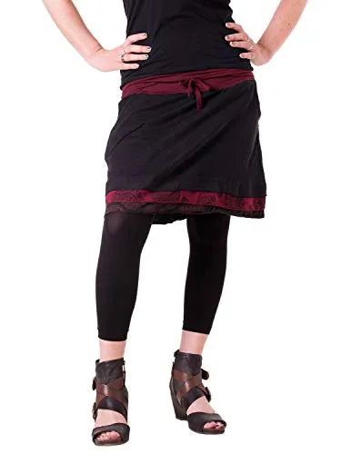 Vishes - Kurzer Lagenlook Rock aus Baumwolle schwarz-rot 38 - Vishes - kurzer Lagenlook Rock aus Baumwolle mit praktischen Taschen und einem bequemen, dehnbaren Bund. Ideal für Frühjahr und Sommer, mit einem dekorativen, bedruckten unteren Rand.
