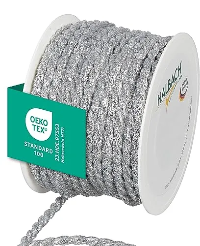 Halbach Seidenbänder Premium Kordel Silber | Breite: 6mm Länge: 25m | Kordel für Dekorationen | Silberschnur für DIY Handwerk und Geschenkverpackungen, Farbe: Silber