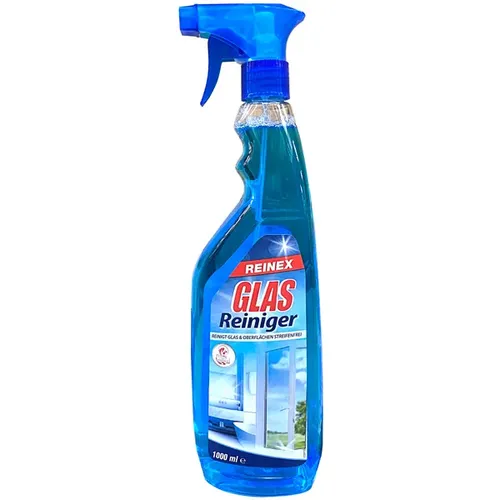Reinex Glasrein Glasreiniger 1 L - streifenfreier Glanz - Der Reinex Glasrein Glasreiniger sorgt für streifenfreien Glanz auf Glas- und abwaschbaren Oberflächen. Einfach aufsprühen und mit einem Tuch nachwischen für eine gründliche und schonende Reinigung.