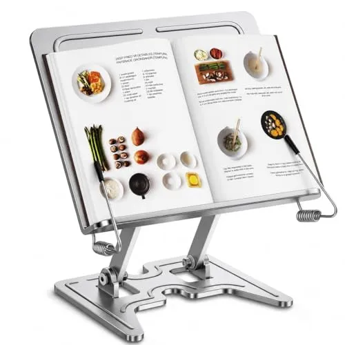 Buchständer Metall höhenverstellbar & faltbar, stabiler Leseständer für Bücher, Tablet & Kochbuch, ergonomischer Buchhalter für Schreibtisch, Schule & Büro