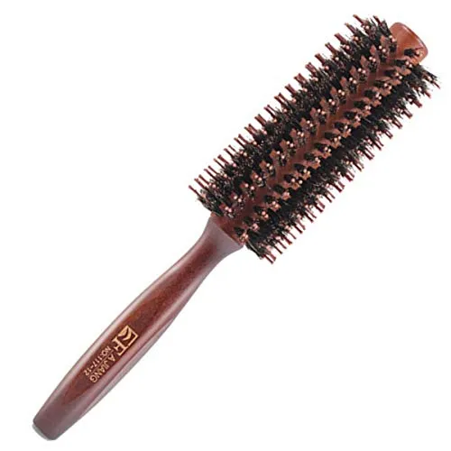 Runde Haarbürste aus Holz mit natürlichen Wildschweinborsten, antistatische Bürste für Styling, Trocknen, Locken und Volumen