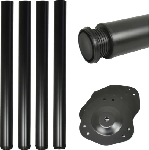 4x Höhenverstellbare Tischbeine Ø60mm – Schwarz Matt, 710mm + 30mm Verstellung, mit Montageplatte