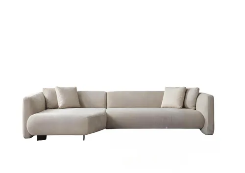 Beiges L-Form Stoffsofa für modernes Wohnen - Stylisches Ecksofa in Beige für bis zu 4 Personen, inklusive Kissen. Ideal für Wohnzimmer oder Gästezimmer. Hochwertige Polsterung und modernes Design garantieren Komfort und Eleganz.