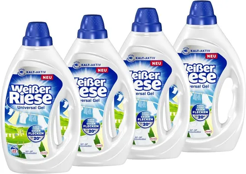 Weißer Riese Universal Gel, Vollwaschmittel, weiße Wäsche recycelbar, 4x 22 WL