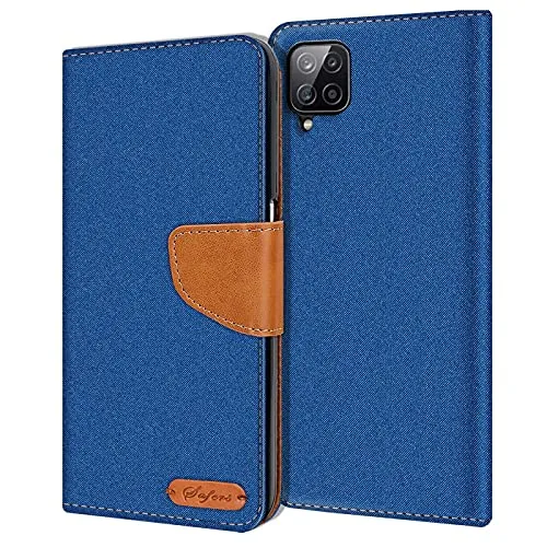 CoolGadget Handyhülle Stoff für Samsung Galaxy A12 / M12 Textil Wallet Case, Stoff-Design mit Magnetverschluss & Kartenfächern, kompatibel mit Samsung Galaxy A12 / M12 (6,5 Zoll), Blau