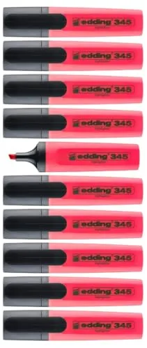 edding 345 Textmarker - rot - 10 Highlighter - Keilspitze 2-5 mm - ideal für leuchtende Markierungen und Hervorhebung von Textpassagen und Notizen