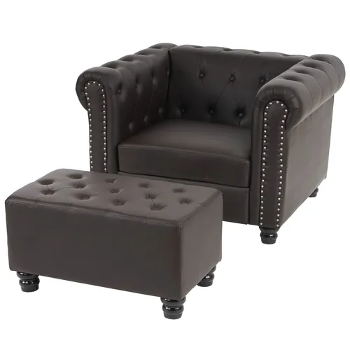Luxus Sessel Loungesessel Relaxsessel Chesterfield - Braunes Kunstleder - Eleganter Chesterfield Sessel aus hochwertigem Kunstleder mit runden Füßen. Extradicke Polsterung für maximalen Sitzkomfort und ein zeitloses Design, ideal für stilvolle Wohnräume.