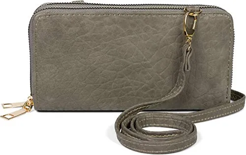 styleBREAKER Damen 2 in 1 Mini Bag Umhängetasche mit genarbter Oberfläche, Geldbörse, Handytasche, Schultertasche 02012364, Farbe:Dunkelgrau