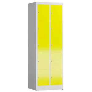 Schließfachschrank 10 Fächer 180x60x50cm lichtgrau/zinkgelb - Robuster Schließfachschrank mit 10 Fächern, ideal für Umkleiden und Pausenräume. Pflegeleicht, komplett verschweißt und ohne Montage, bietet sicheren Stauraum mit Zylinderschloss.