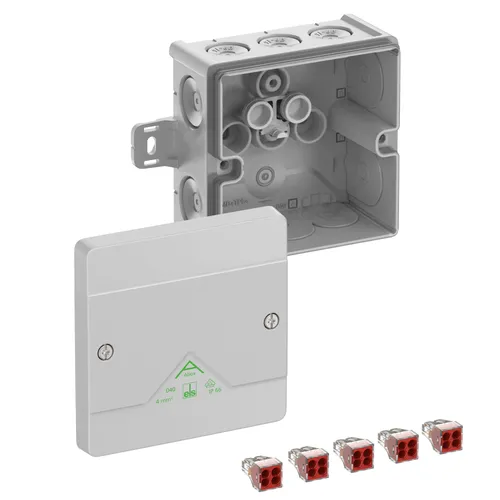 Spelsberg 80442101 Abzweigkasten, Schutzart IP66, max. Leiterquerschnitt 4mm², Schlagfestigkeit IK07, Schutzklasse II, Ui 400V AC, Ui 400V DC, DLG, VDE, halogenfrei