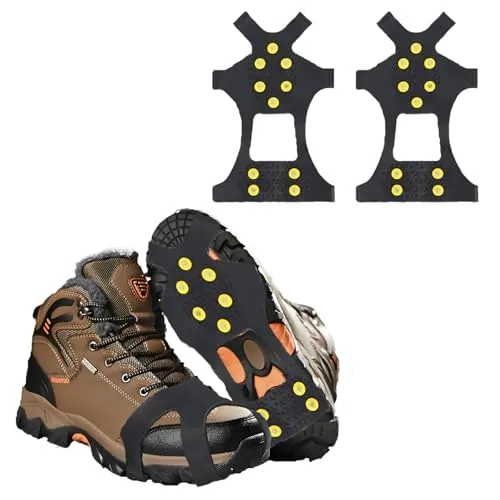 Schuhspikes für Winterwandern - 10 Edelstahl Zähne für sicheren Halt - Schuhgrödel für Eis und Schnee, ideal für Wanderungen und Trekking. 10 robuste Stahlspikes bieten starken Grip und reduzieren das Risiko von Stürzen auf vereisten Wegen.