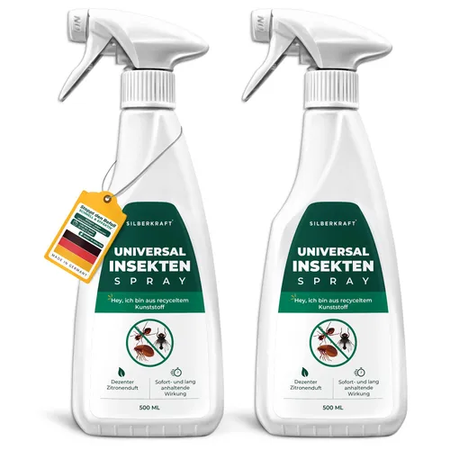 SILBERKRAFT Universal Insektenspray - Effektives Insektenspray zur Abwehr von Fliegen, Mücken und weiteren Insekten. Ideal für Haus, Balkon und Garten. Sofort- und Langzeitschutz, ohne Permethrin. Hergestellt in Deutschland unter höchsten Qualitätsstandards.
