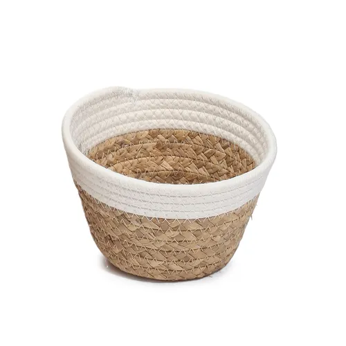 Aufbewahrungskorb - natur-weiß - Wasserhyazinthe - Ø 18 cm