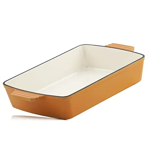Mahlzeit Gusseisen Auflaufform eckig 3,8 Liter - Sunny Orange - Auflaufformen mit gleichmäßiger Hitzeverteilung für perfekte Schmorgerichte, ideal für Induktion, Gas, Elektro und Grill - vielseitig einsetzbar!