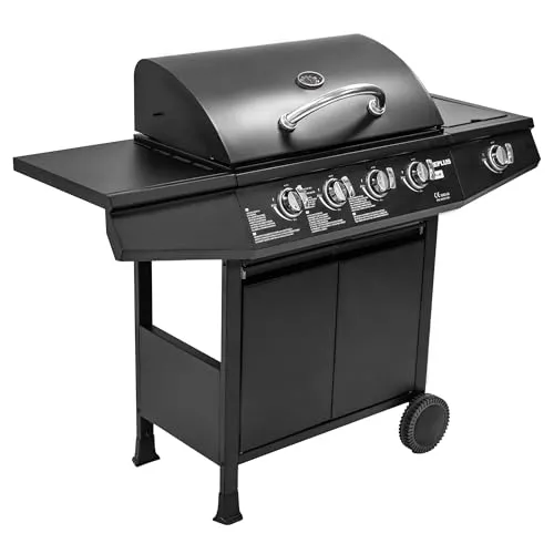 Amig - Gasgrill Fireplus 4+1 mit 9,3 kW | Schwarzer Edelstahl | Grillwagen Modell GRILL-4F | XXL-Grill mit Wagen und Thermometer | 126x52x103 cm | 5-Brenner und Seitenablage