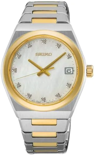 Seiko Conceptual Series Klassik Quarz SUR604P1 - Elegante Damenuhr in Perlmutt Weiß - Damenuhren mit bicolor silber/gold Armband, ideal für stilbewusste Frauen. Perfekte Kombination aus Eleganz und Funktionalität.
