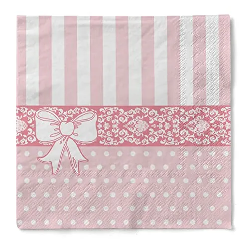 Sovie HOME Serviette BINE in ROSA, 3-lagiges Tissue, 33x33 cm, 1/4 Falz, 20 Stück, verspielter Mustermix mit Ornamenten, praktische Einwegserviette, Ideal für Babyshower, Taufe, Hochzeiten