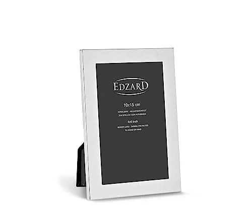 EDZARD Bilderrahmen Prato für Foto 10 x 15 cm, edel versilbert, anlaufgeschützt, mit Samtrücken, mit 2 Aufhängern, Fotorahmen zum Stellen und Hängen