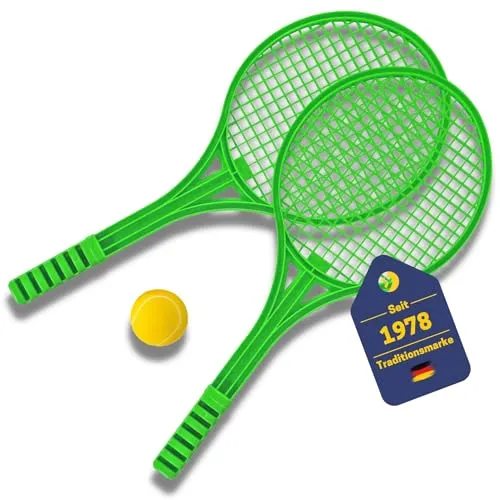 BEST SPORTING Tennis-Set mit Softball I 2 grüne Schläger in 53 x 23 cm I gelber Softball 6 cm I Gartenspiele für Kinder I Outdoor Spiel