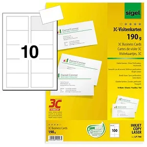 SIGEL 100 Visitenkarten LP790 matt weiß 190 g/qm - Hochwertige Visitenkarten in matt weiß, 190 g/qm, ideal für professionelle Auftritte und persönliche Netzwerke.