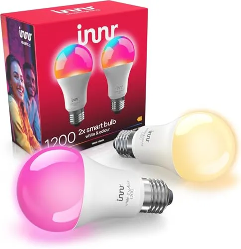 innr Zigbee E27 Smart Lampe - 1210 Lumen, 16 Millionen Farben - Energiesparlampen mit 50% mehr Helligkeit, kompatibel mit Hue* und Alexa zur intelligenten Steuerung von Licht und Atmosphäre.