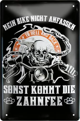 schilderkreis24 Blechschilder Kollektion 20x30cm – Lustige & kraftvolle Motorradsprüche: Deko für Biker und Geschenkideen für Motorradfans (Mein Bike Nicht ANFASSEN SONST KOMMT DIE Zahnfee)